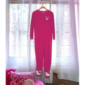 Vintage Sanrio Women's Hello Kitty One Piece Body Suit Footed Pajamas Large Pink